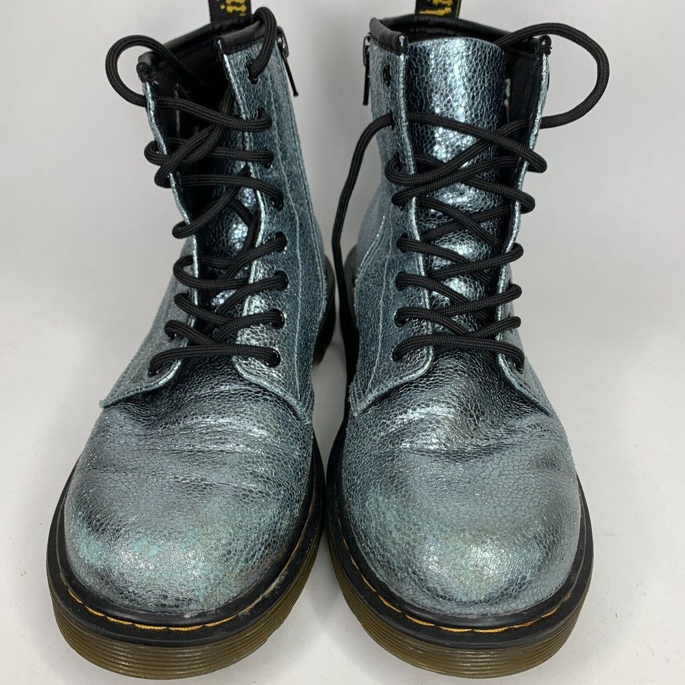 Dr‎ Martens 1460 Boots Juniors 4 Blue Silver Glitter Combat - Picture 2 of 9